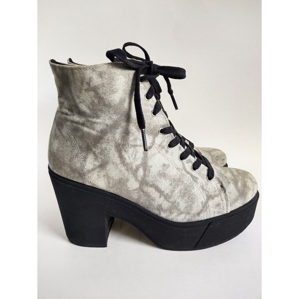 Sixtyseven Combat Boots 10 / 41 Platform Canvas Gray Block Heel Vegan Lace-up